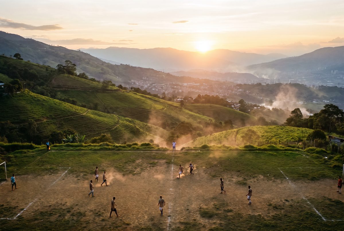 A hillside soccer pitch in the mountains of Medellin